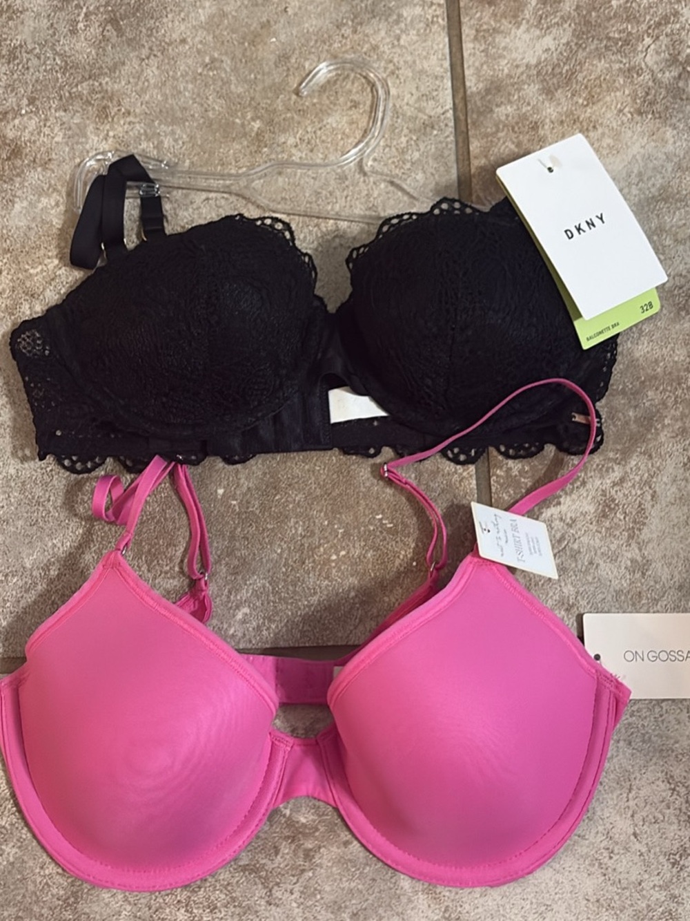 DKNY Black Lace Bra & Bright Pink T-Shirt Bra Duo